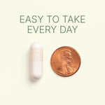 Dr. Murray Magnesium Glycinate capsule is shown next to a U.S. penny for size comparison