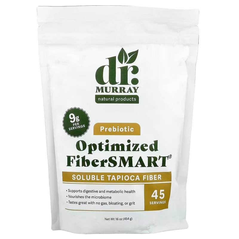 Dr. Murray's Prebiotic Optimized FiberSMART Soluble Tapioca Fiber - 16 oz (454 g) package back view with nutrition facts