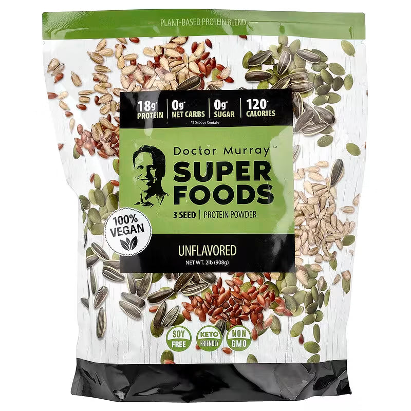 Dr. Murray's Super Foods 3 Seed Protein Powder Unflavored - 2 lb package front view