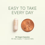 Dr. Murray Vitamin D3 K2 capsule is shown next to a U.S. penny for size comparison