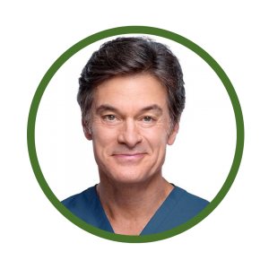 Circular portrait of Dr. Oz with a green border on a white background