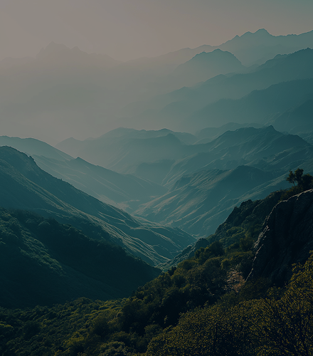 Hazy mountain landscape with greenery