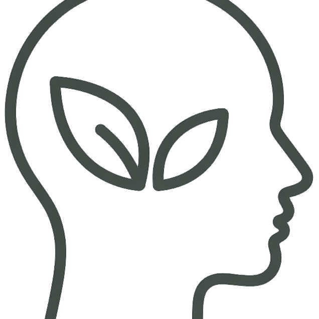 Outline of a head with leaves on a white background