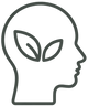 Outline of a head with leaves on a white background