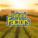 Natural Factors logo over a scenic landscape with fields and mountains.